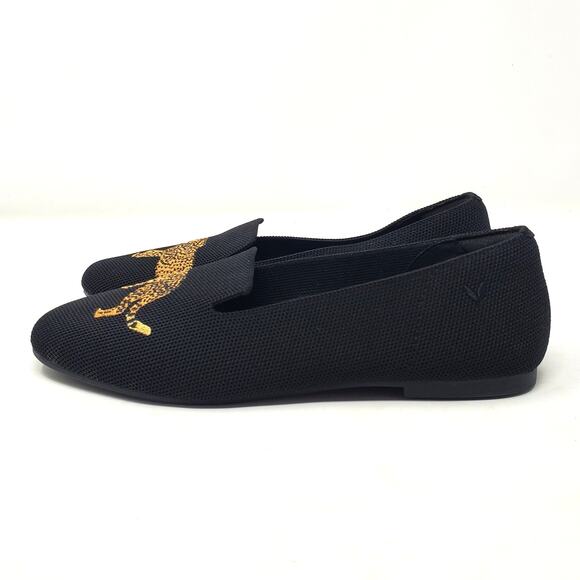 Vivaia Audrey Round Toe Embroidered Loafers Black Cheetah Embroidered Size 39 - Picture 4 of 10